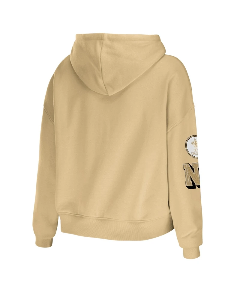 Wear by Erin Andrews Women's Gold New Orleans Saints Plus Modest Cropped Pullover Hoodie