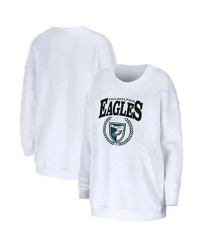 Wear by Erin Andrews Women's White Philadelphia Eagles Oversized Pullover Sweatshirt