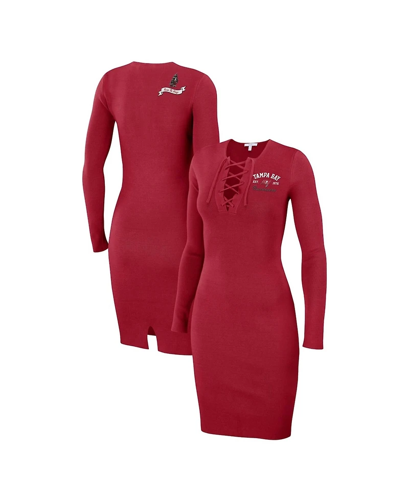Wear by Erin Andrews Women's Red Tampa Bay Buccaneers Lace Up Long Sleeve Dress