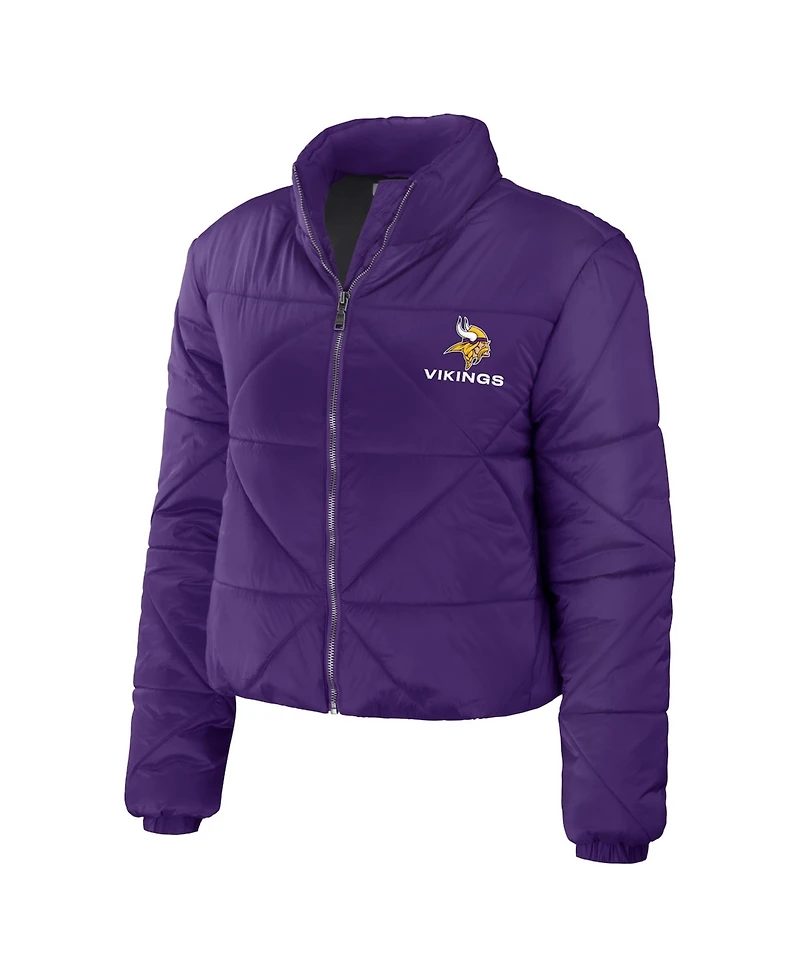 Wear by Erin Andrews Women's Purple Minnesota Vikings Cropped Puffer Full-Zip Jacket