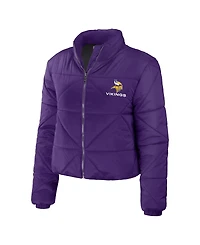 Wear by Erin Andrews Women's Purple Minnesota Vikings Cropped Puffer Full-Zip Jacket