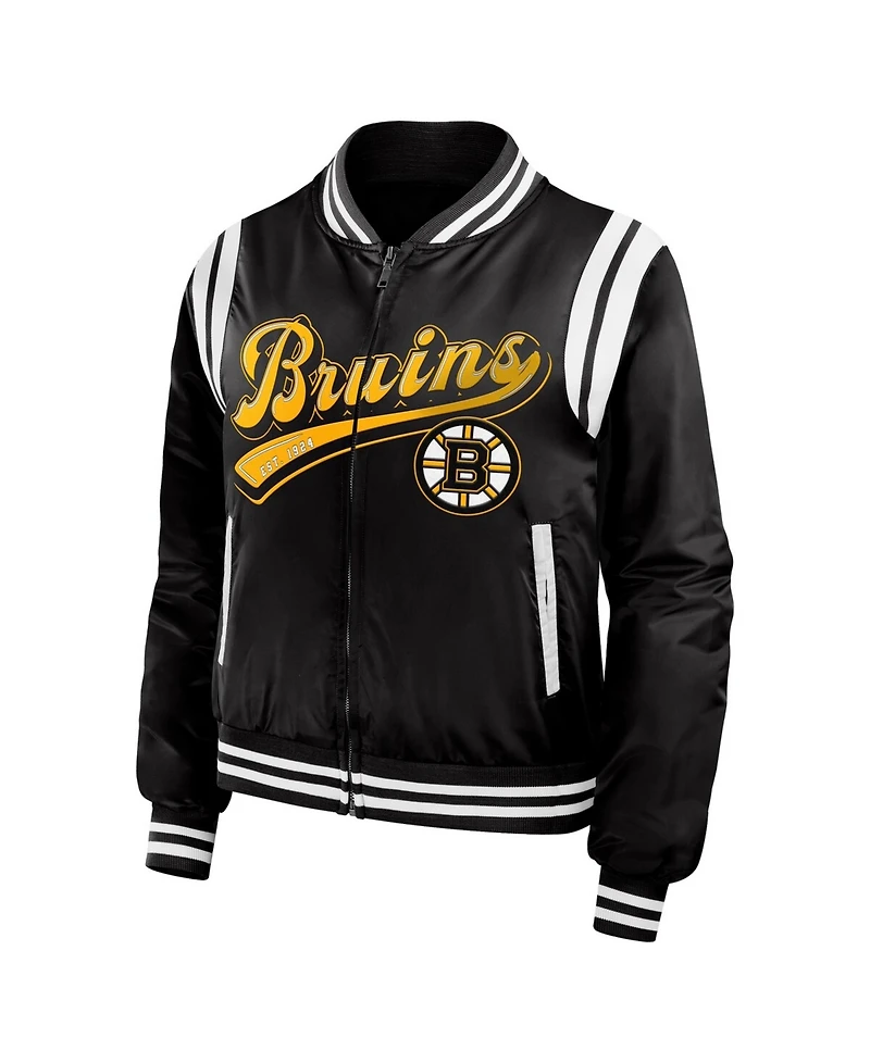 Wear by Erin Andrews Women's Black Boston Bruins Baller Full-Zip Bomber Jacket