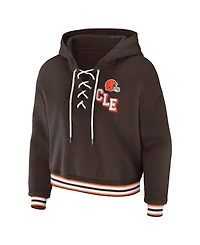 Wear by Erin Andrews Women's Brown Cleveland Browns Plus Lace-Up Pullover Hoodie