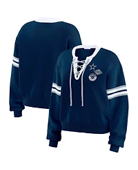 Wear by Erin Andrews Women's Navy Dallas Cowboys Lace-Up Sweater