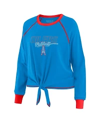 Wear by Erin Andrews Women's Light Blue Houston Oilers Tie-Front Long Sleeve T-Shirt