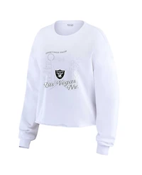 Wear by Erin Andrews Women's White Las Vegas Raiders Postcard Cropped Long Sleeve Top