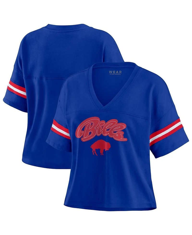 Wear by Erin Andrews Women's Royal Buffalo Bills Plus Color Block Boxy V-Neck T-Shirt