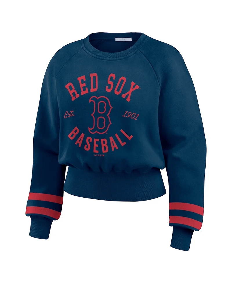 Wear by Erin Andrews Women's Navy Boston Red Sox Vintage Washed Cropped Pullover Sweatshirt