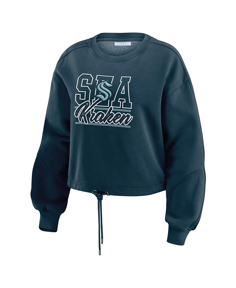 Wear by Erin Andrews Women's 2-Piece Deep Sea Blue Seattle Kraken Washed Fleece Sweatshirt & Shorts Lounge Set