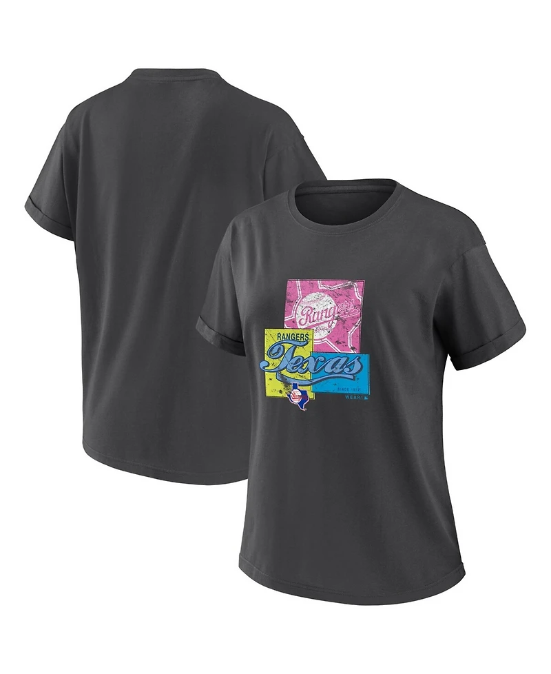 Wear by Erin Andrews Women's Charcoal Texas Rangers Domestic Box Color Boyfriend T-Shirt