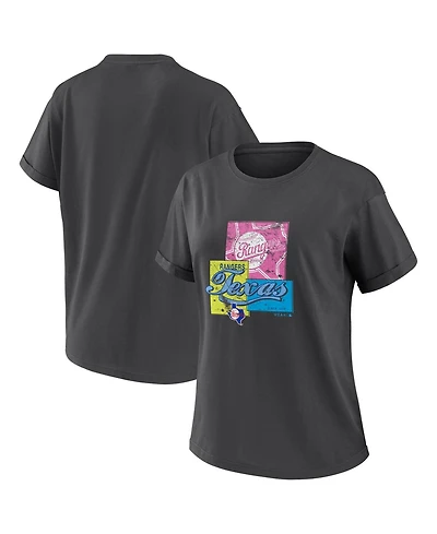 Wear by Erin Andrews Women's Charcoal Texas Rangers Domestic Box Color Boyfriend T-Shirt