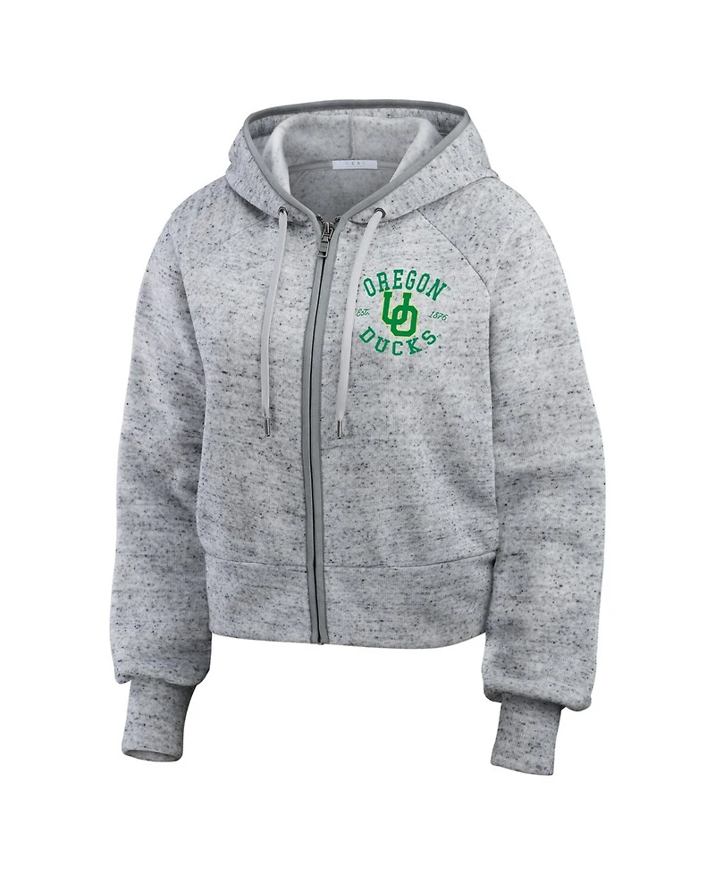 Wear by Erin Andrews Women's Heather Gray Oregon Ducks Wear Speckle Double-Hit Raglan Full-Zip Hoodie