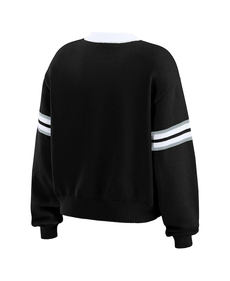 Wear by Erin Andrews Women's Black Las Vegas Raiders Lace-Up Pullover Sweatshirt