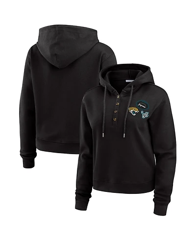 Wear by Erin Andrews Women's Black Jacksonville Jaguars Waffle Pullover Hoodie