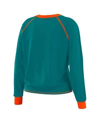 Wear by Erin Andrews Women's Aqua/Orange Miami Dolphins Tie-Front Long Sleeve Top
