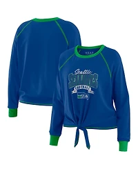 Wear by Erin Andrews Women's Royal/Green Seattle Seahawks Tie-Front Long Sleeve Top