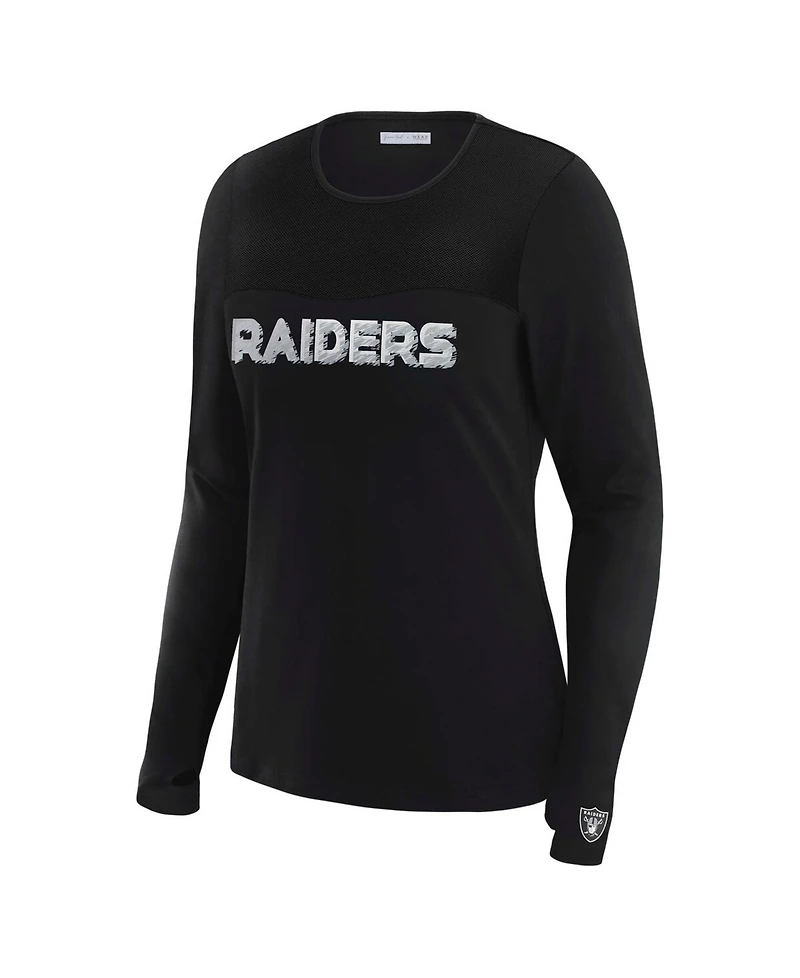Wear by Erin Andrews Women's x Gracie Hunt Black Las Vegas Raiders Mesh Panel Long Sleeve T-Shirt