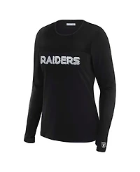 Wear by Erin Andrews Women's x Gracie Hunt Black Las Vegas Raiders Mesh Panel Long Sleeve T-Shirt