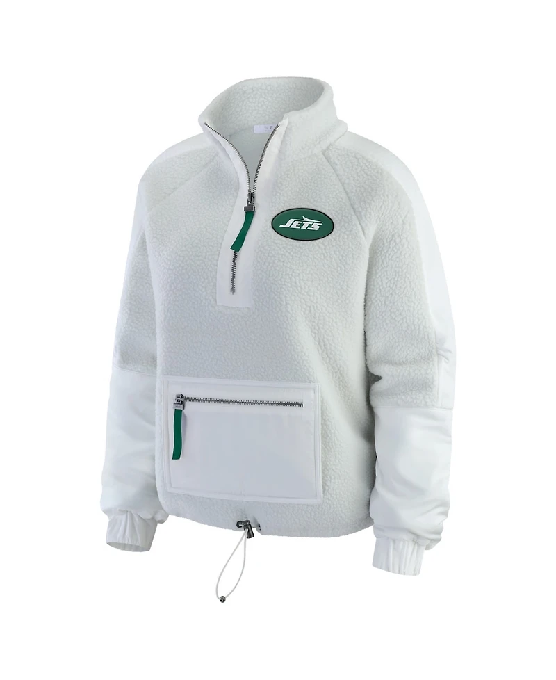 Wear by Erin Andrews Women's White New York Jets Polar Fleece Half-Zip Jacket