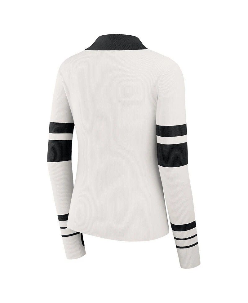 Wear by Erin Andrews Women's White Pittsburgh Steelers Ribbed Henley Polo Sweater