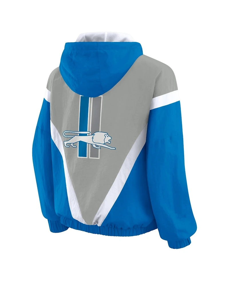 Wear by Erin Andrews Women's Blue/Gray Detroit Lions Plus Retro Crinkle Full-Zip Hoodie Windbreaker Jacket