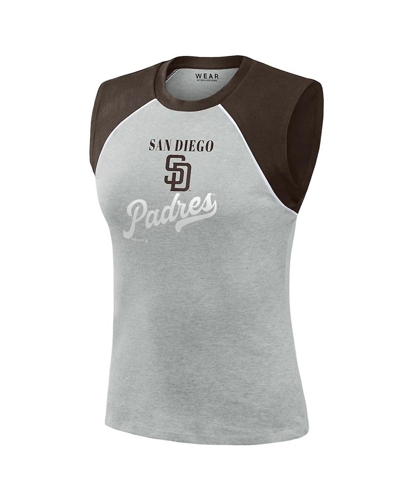 Wear by Erin Andrews Women's Heather Gray San Diego Padres Cropped Raglan Tank Top