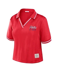 Wear by Erin Andrews Women's Red Philadelphia Phillies Cropped V-Neck Polo Shirt