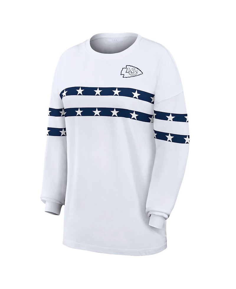 Wear by Erin Andrews Women's White Kansas City Chiefs Americana Stripe Long Sleeve T-Shirt