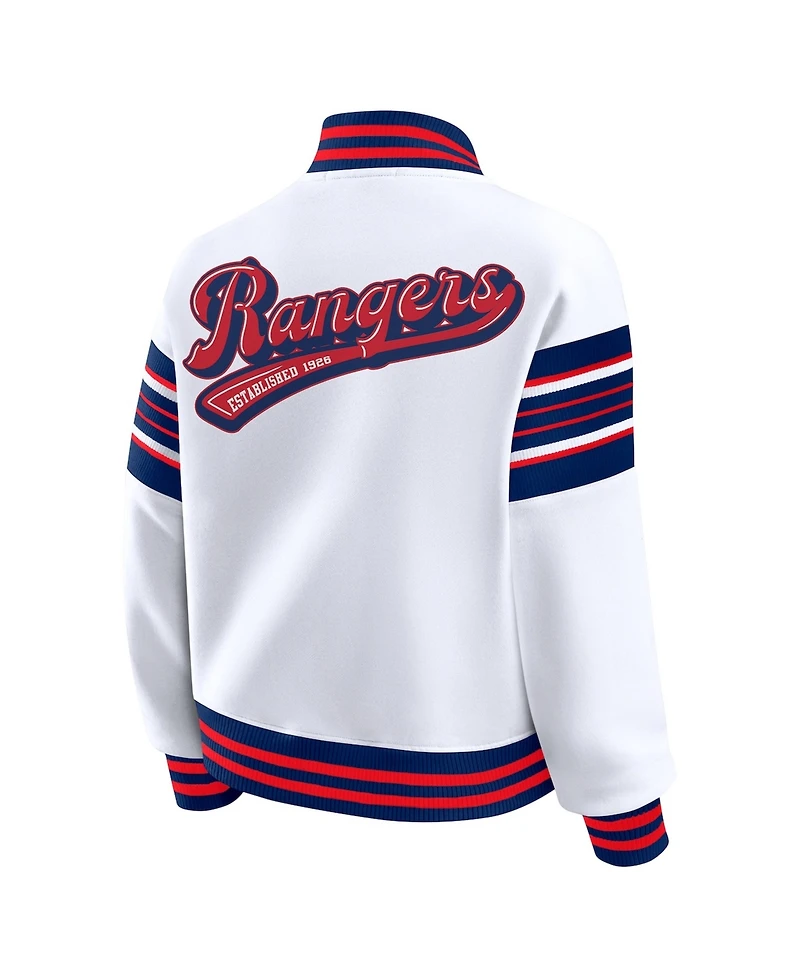 Wear by Erin Andrews Women's White/Blue New York Rangers Full-Snap Fleece Sweatshirt Jacket
