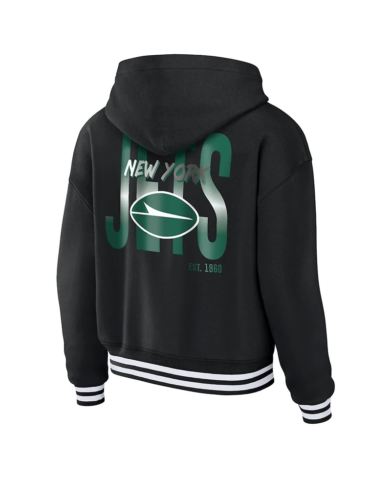 Wear by Erin Andrews Women's Black New York Jets Lace-Up Fleece Hoodie