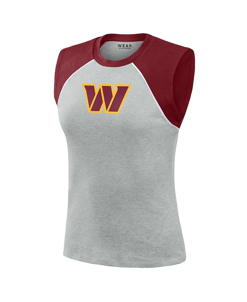 Wear by Erin Andrews Women's Gray Washington Commanders Cropped Raglan Tank Top