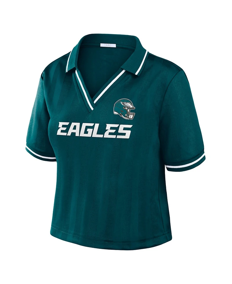 Wear by Erin Andrews Women's Midnight Green Philadelphia Eagles Cropped Jersey Polo Shirt