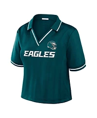 Wear by Erin Andrews Women's Midnight Green Philadelphia Eagles Cropped Jersey Polo Shirt