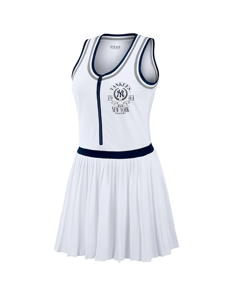 Wear by Erin Andrews Women's White New York Yankees Zip-Front Pleated Tri-Blend Scoop Neck Tank Dress