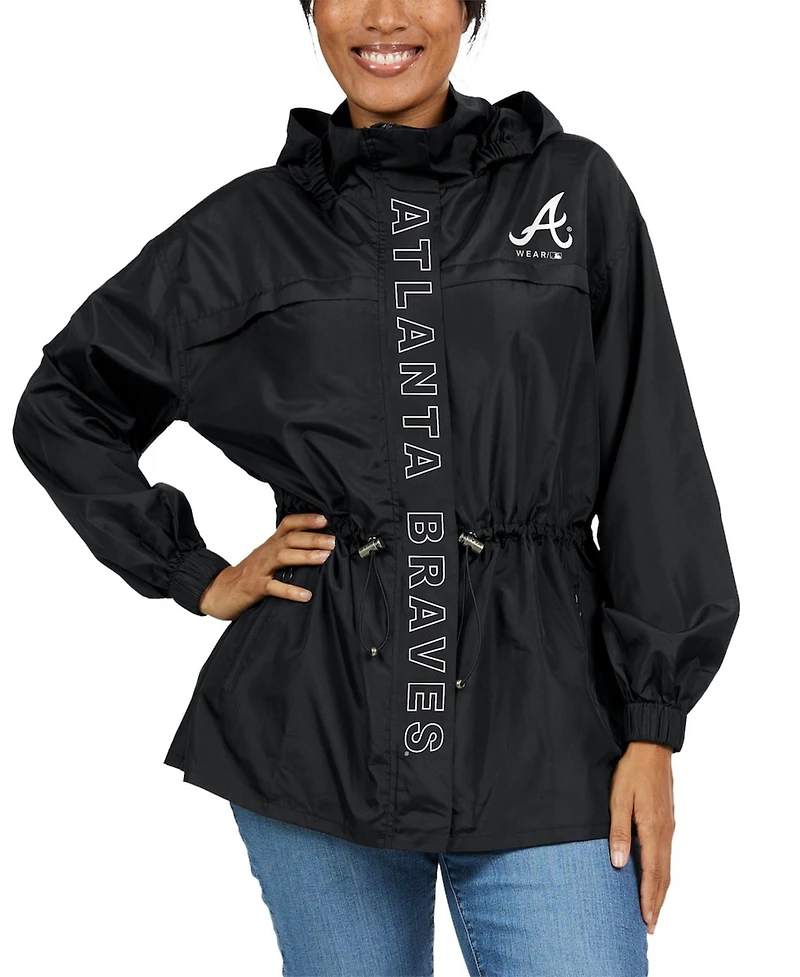 Wear by Erin Andrews Women's Black Atlanta Braves Full-Zip Windbreaker Hoodie Jacket