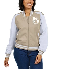 Wear by Erin Andrews Women's Tan New York Giants Tonal Full-Zip Bomber Jacket