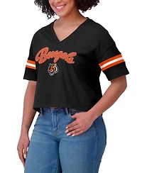 Wear by Erin Andrews Women's Black Cincinnati Bengals Plus Color Block Boxy V-Neck T-Shirt