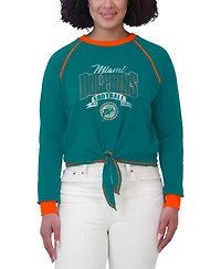 Wear by Erin Andrews Women's Aqua/Orange Miami Dolphins Tie-Front Long Sleeve Top