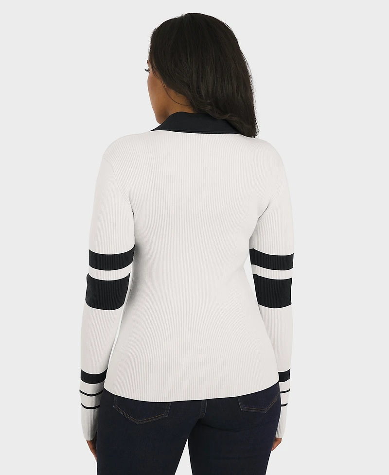 Wear by Erin Andrews Women's White Pittsburgh Steelers Ribbed Henley Polo Sweater