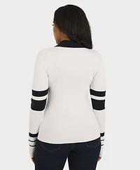 Wear by Erin Andrews Women's White Pittsburgh Steelers Ribbed Henley Polo Sweater
