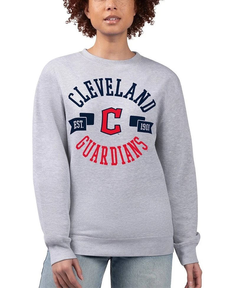 G-iii 4Her by Carl Banks Women's Heather Gray Cleveland Guardians Team Logo Fleece Pullover Sweatshirt