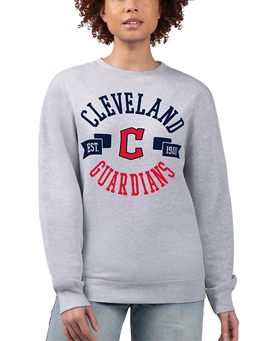 G-iii 4Her by Carl Banks Women's Heather Gray Cleveland Guardians Team Logo Fleece Pullover Sweatshirt