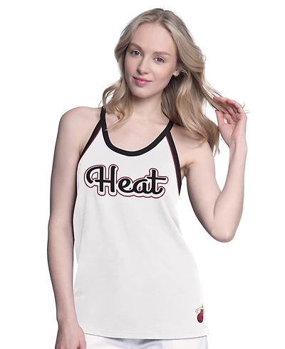 G-iii 4Her by Carl Banks Women's White Miami Heat Curveball Racerback Scoop Neck Slub Tank Top