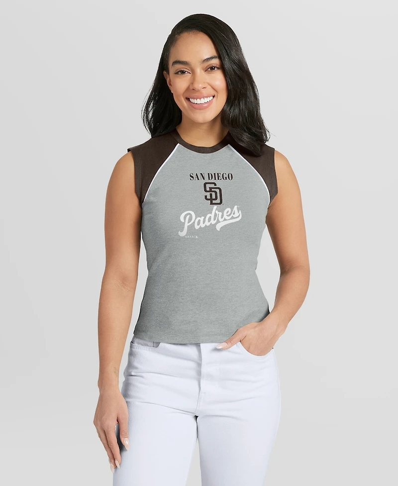 Wear by Erin Andrews Women's Heather Gray San Diego Padres Cropped Raglan Tank Top