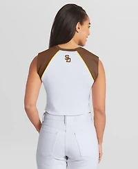 Wear by Erin Andrews Women's White San Diego Padres Cooperstown Cropped Raglan Tank Top