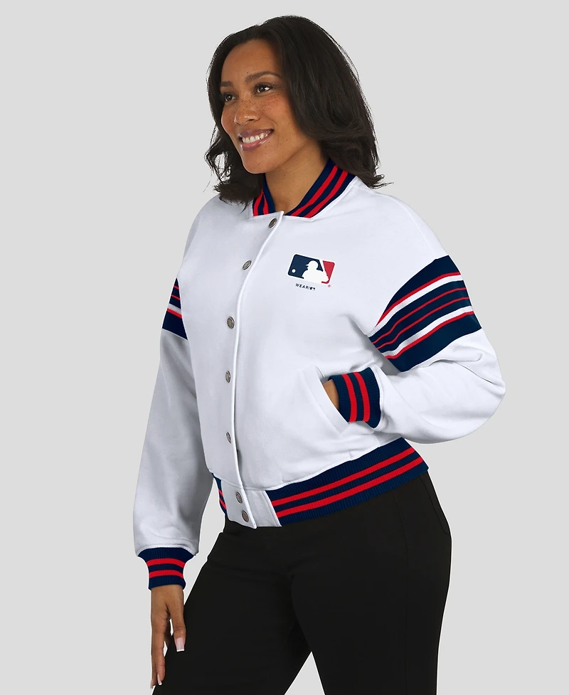 Wear by Erin Andrews Women's White Mlb Merchandise Full-Snap Fleece Sweatshirt Jacket