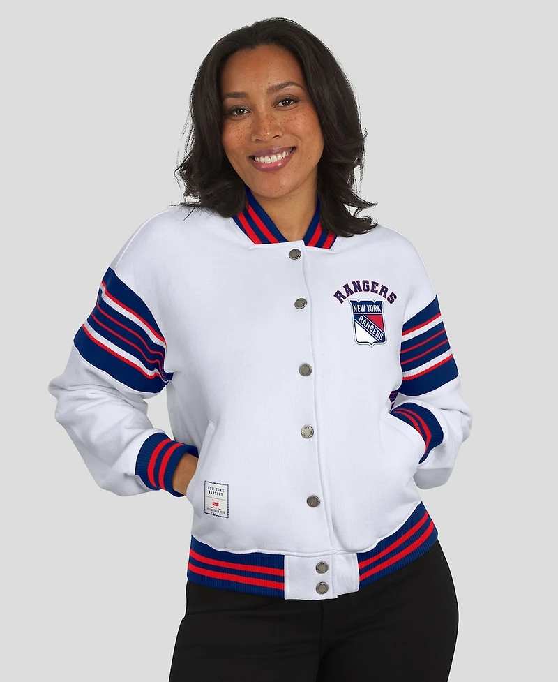 Wear by Erin Andrews Women's White/Blue New York Rangers Full-Snap Fleece Sweatshirt Jacket