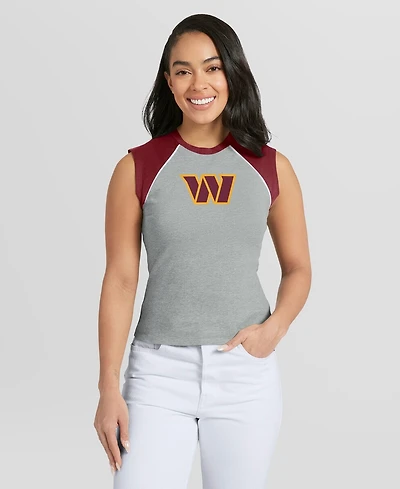Wear by Erin Andrews Women's Gray Washington Commanders Cropped Raglan Tank Top