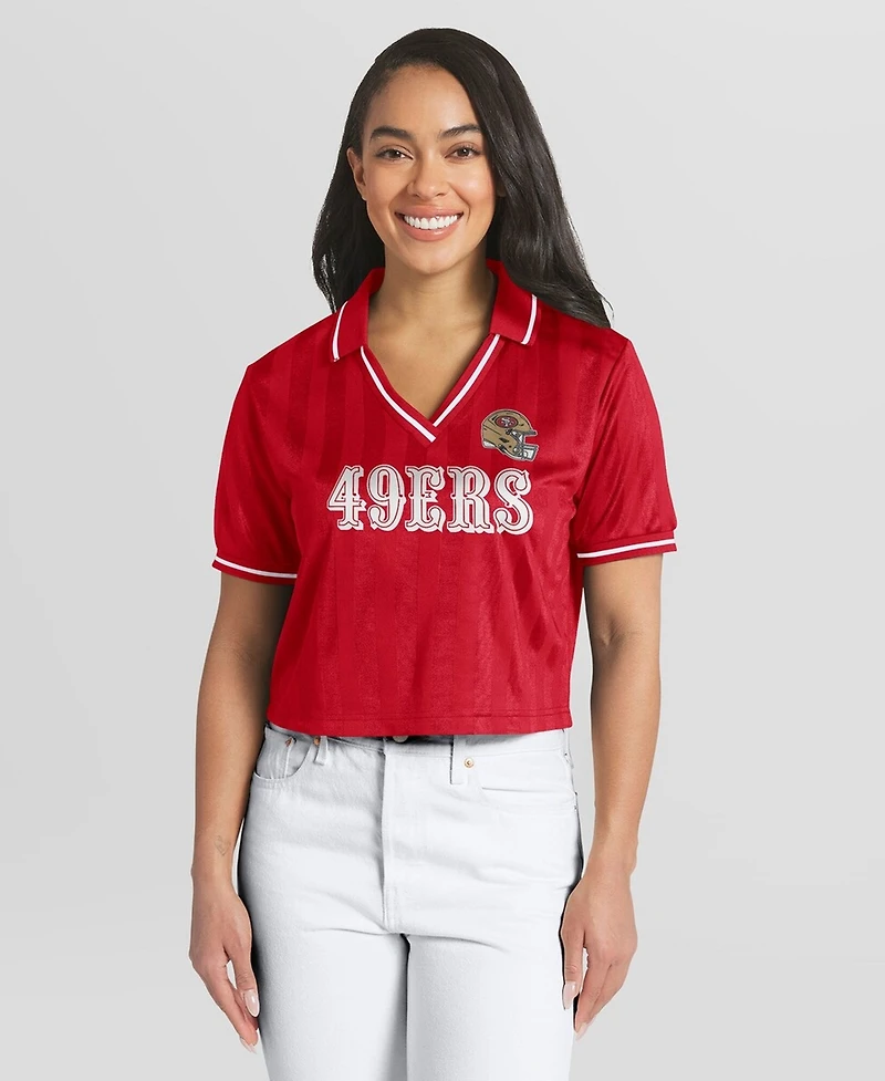 Wear by Erin Andrews Women's Scarlet San Francisco 49ers Cropped Jersey Polo Shirt