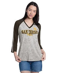 G-iii 4Her by Carl Banks Women's Brown/Heather Brown San Diego Padres Speed Training 3/4-Sleeve Rhinestone V-Neck T-Shirt